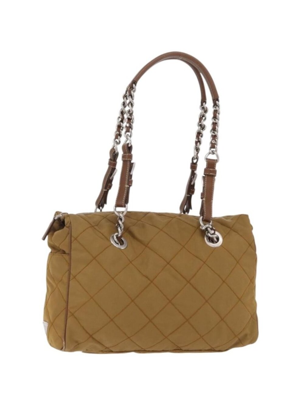 PRADA Chain Tote Bag Nylon Brown Silver